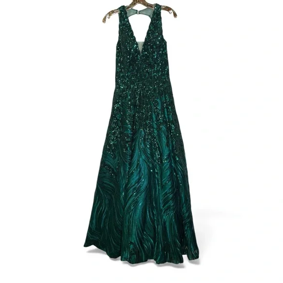 JVN Jovani 60641 Emerald Sequin Prom Ball Gown 6